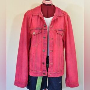 Rustic Red Upcycled Denim Trucker Jacket Mens Medium
